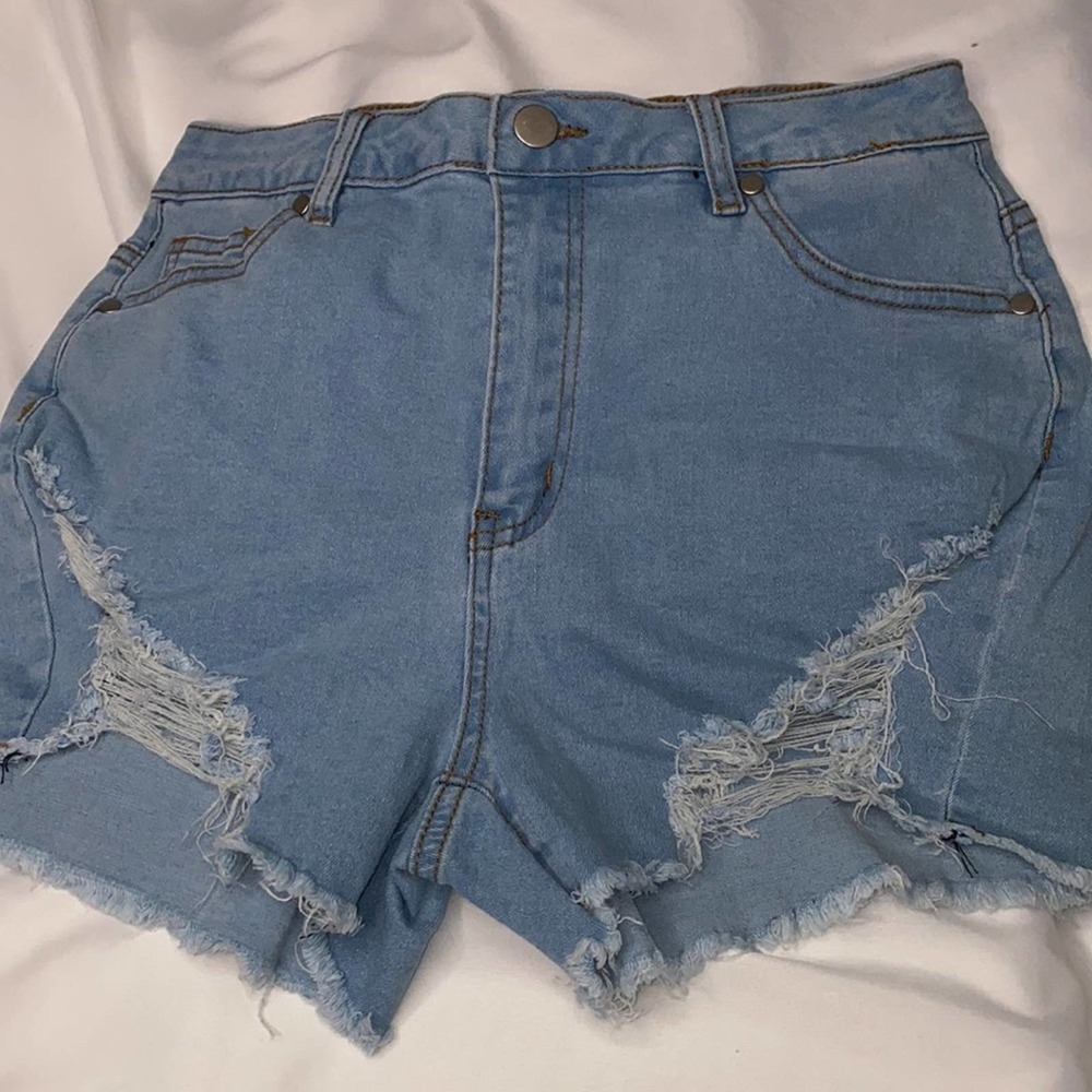 Light Blue Denim Jean Shorts with Rips on Front Size Small Cowgirl country